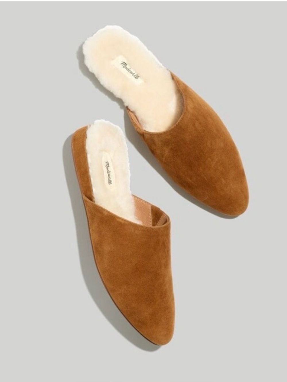 Madewell Acorn Brown Faux Shearling The Suede Kasey Mules Women's 9